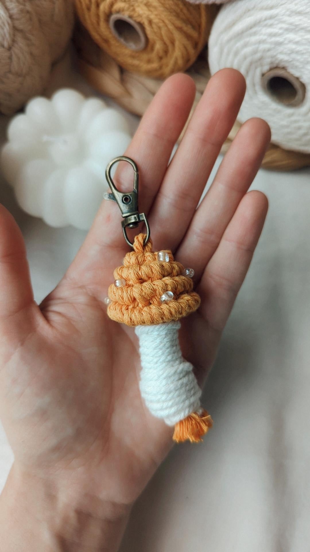 Macrame Mushroom Keyrings, Fun Boho Keychains, Aesthetic Accessories