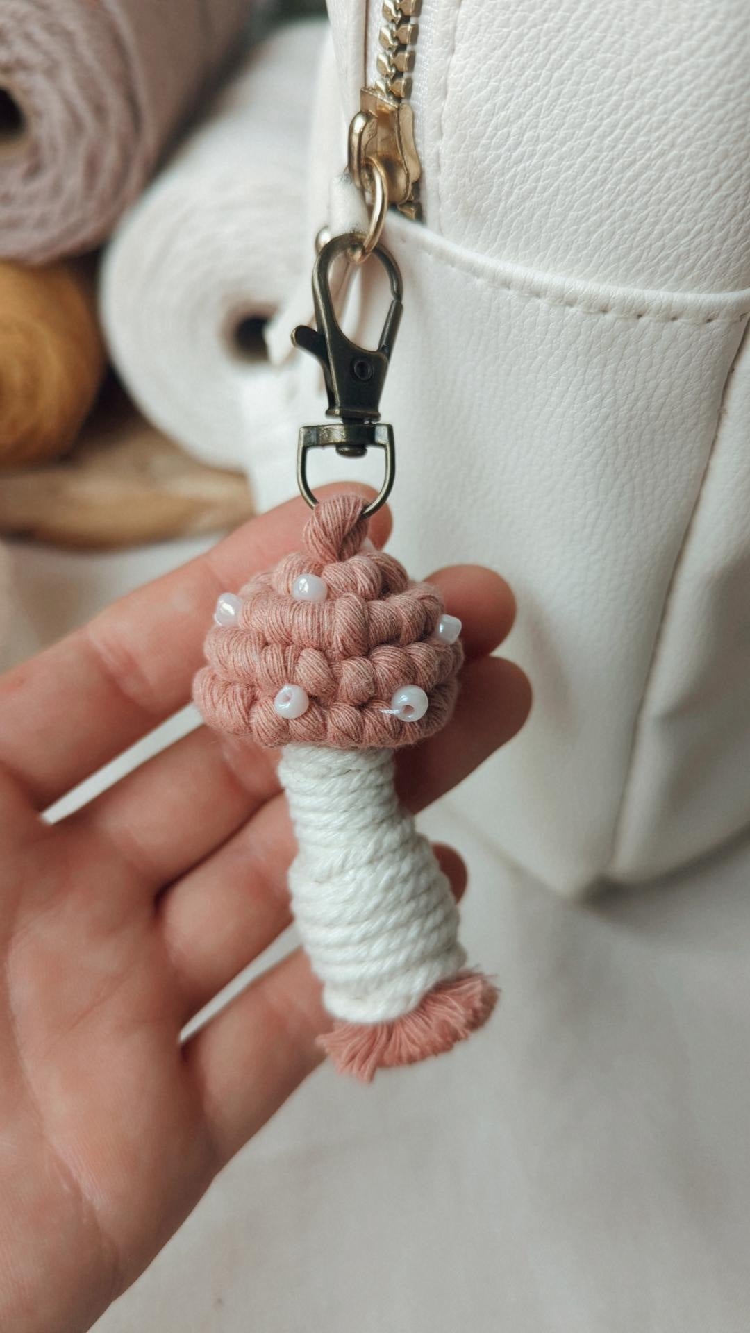 Macrame Mushroom Keyrings, Fun Boho Keychains, Aesthetic Accessories