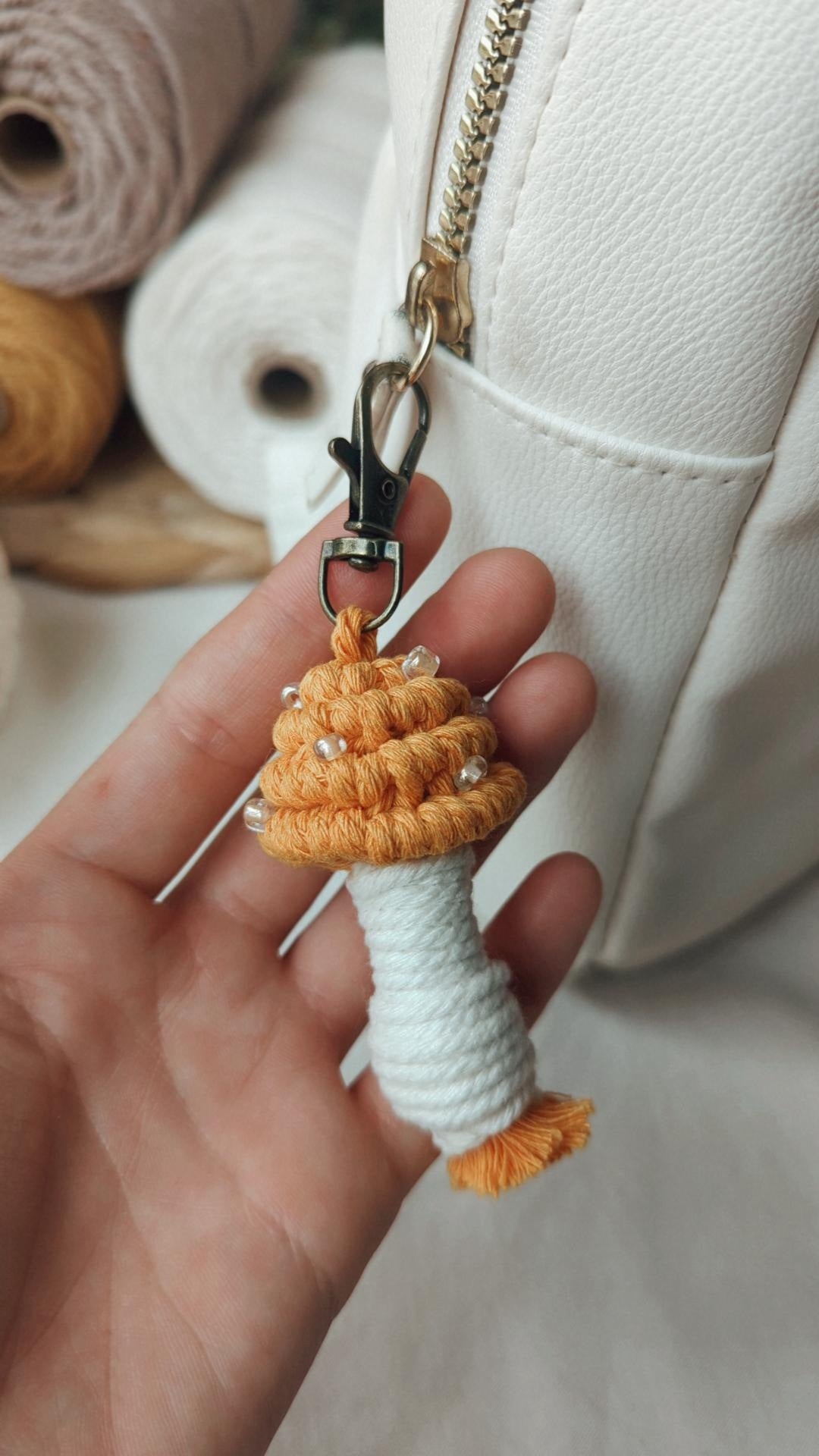 Macrame Mushroom Keyrings, Fun Boho Keychains, Aesthetic Accessories