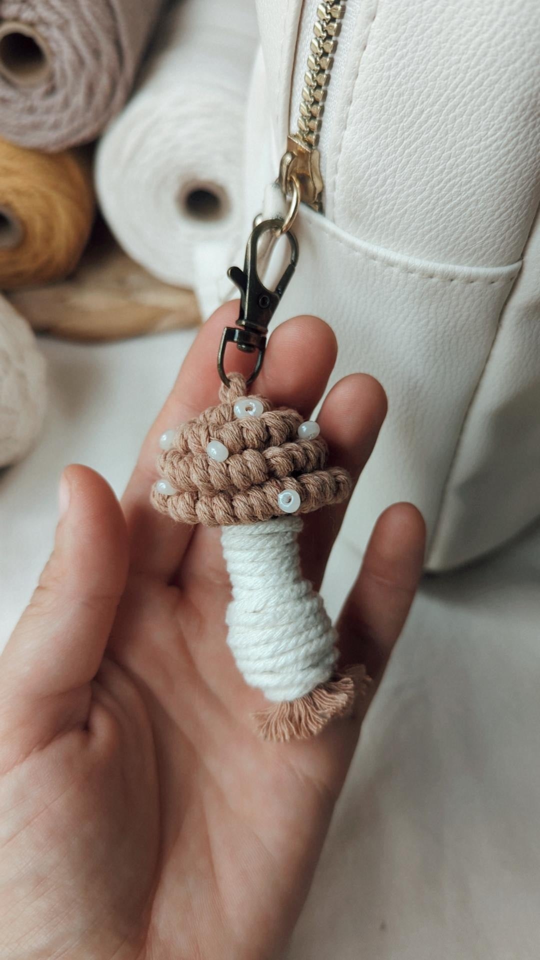 Macrame Mushroom Keyrings, Fun Boho Keychains, Aesthetic Accessories