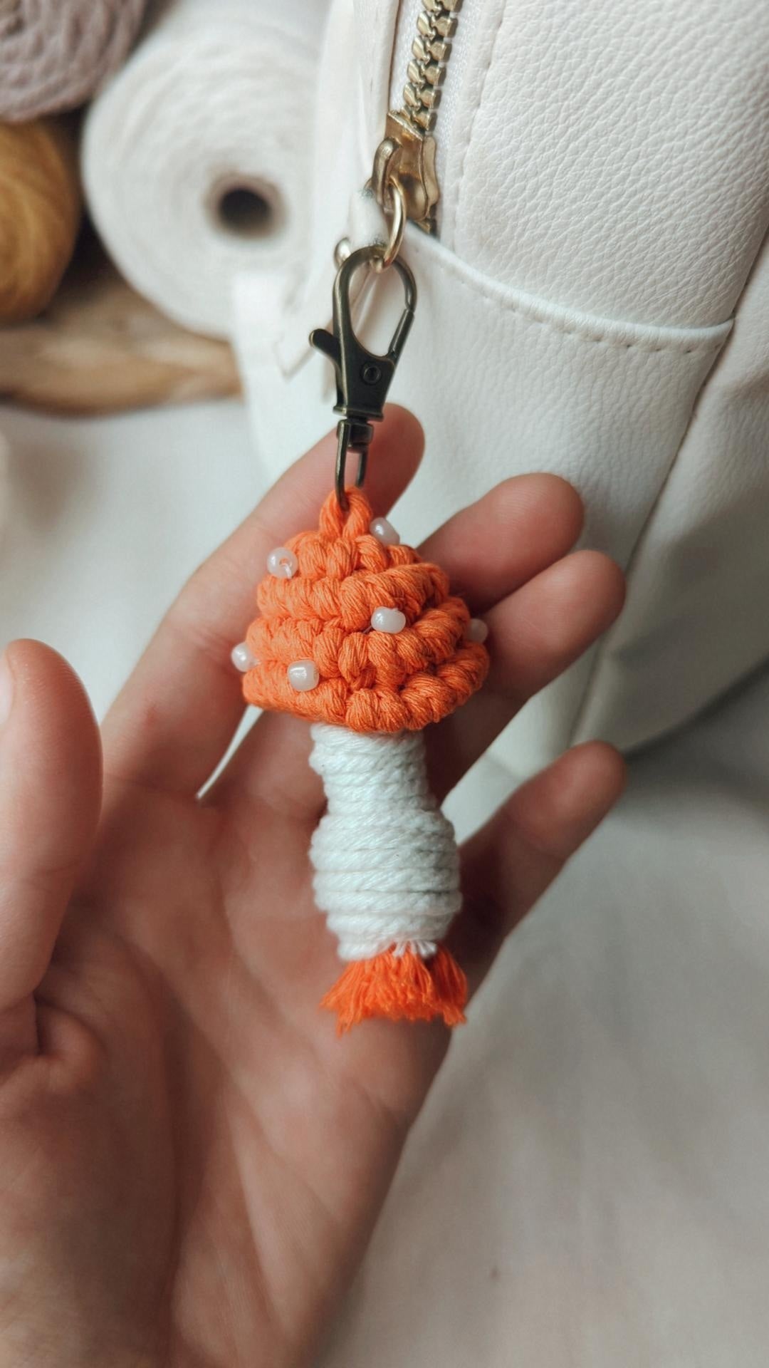 Macrame Mushroom Keyrings, Fun Boho Keychains, Aesthetic Accessories