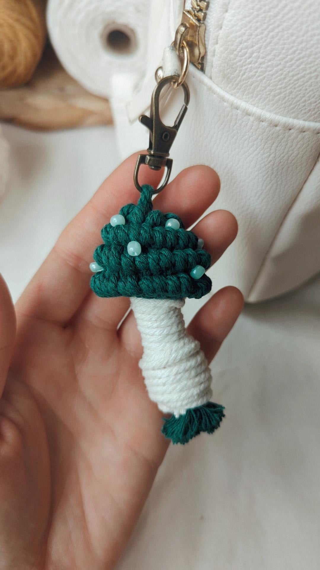 Macrame Mushroom Keyrings, Fun Boho Keychains, Aesthetic Accessories