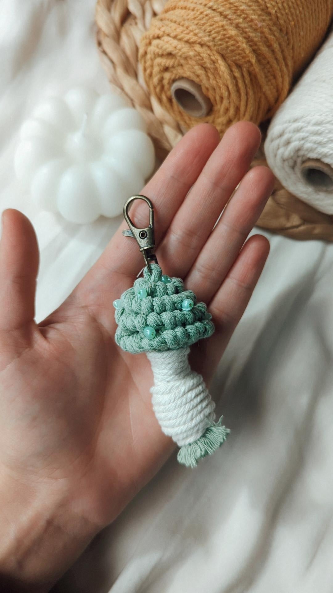 Macrame Mushroom Keyrings, Fun Boho Keychains, Aesthetic Accessories