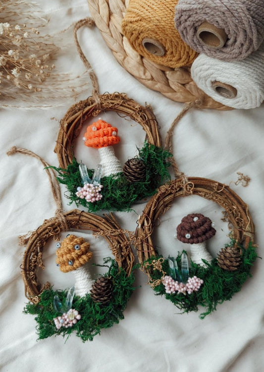 Magical Woodland Mushies, Macrame Mushroom Wreath Decors