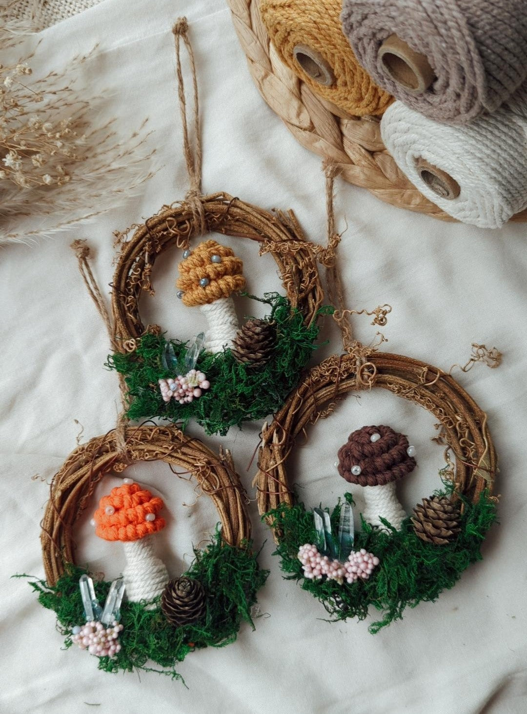 Magical Woodland Mushies, Macrame Mushroom Wreath Decors