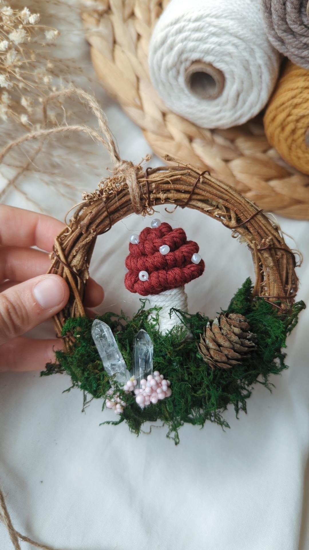 Magical Woodland Mushies, Macrame Mushroom Wreath Decors