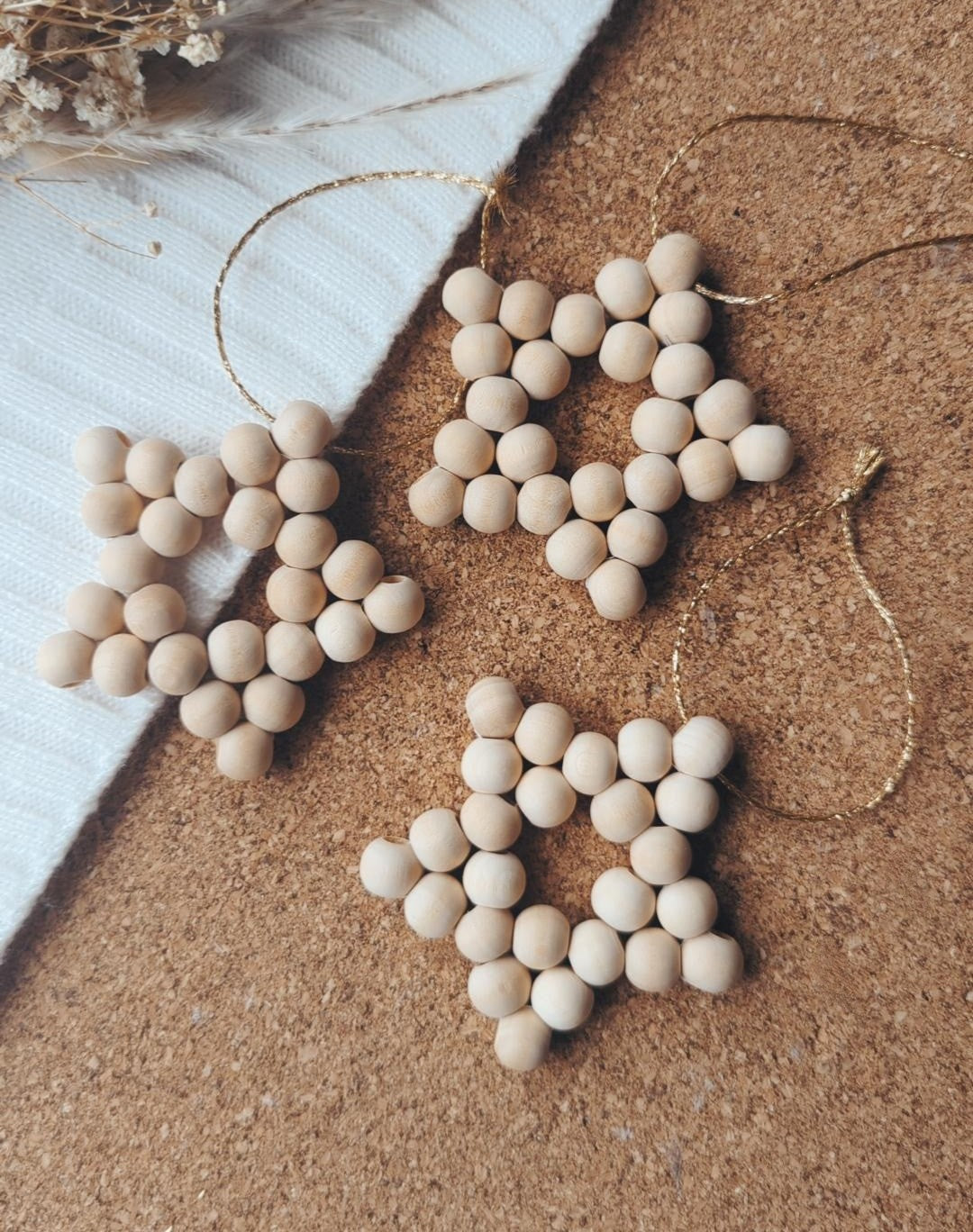 Wooden Bead Christmas Star Ornaments