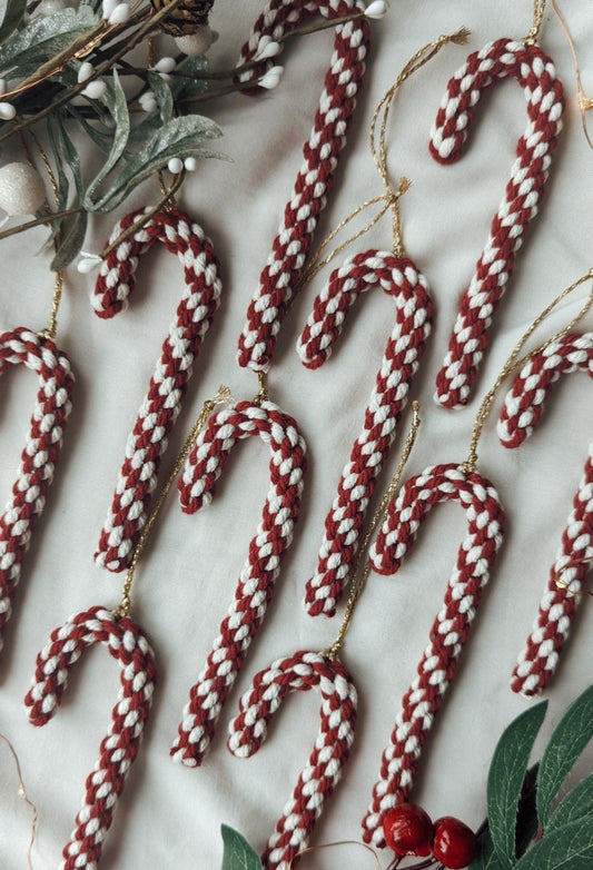 Macrame Candy Cane Christmas Ornaments