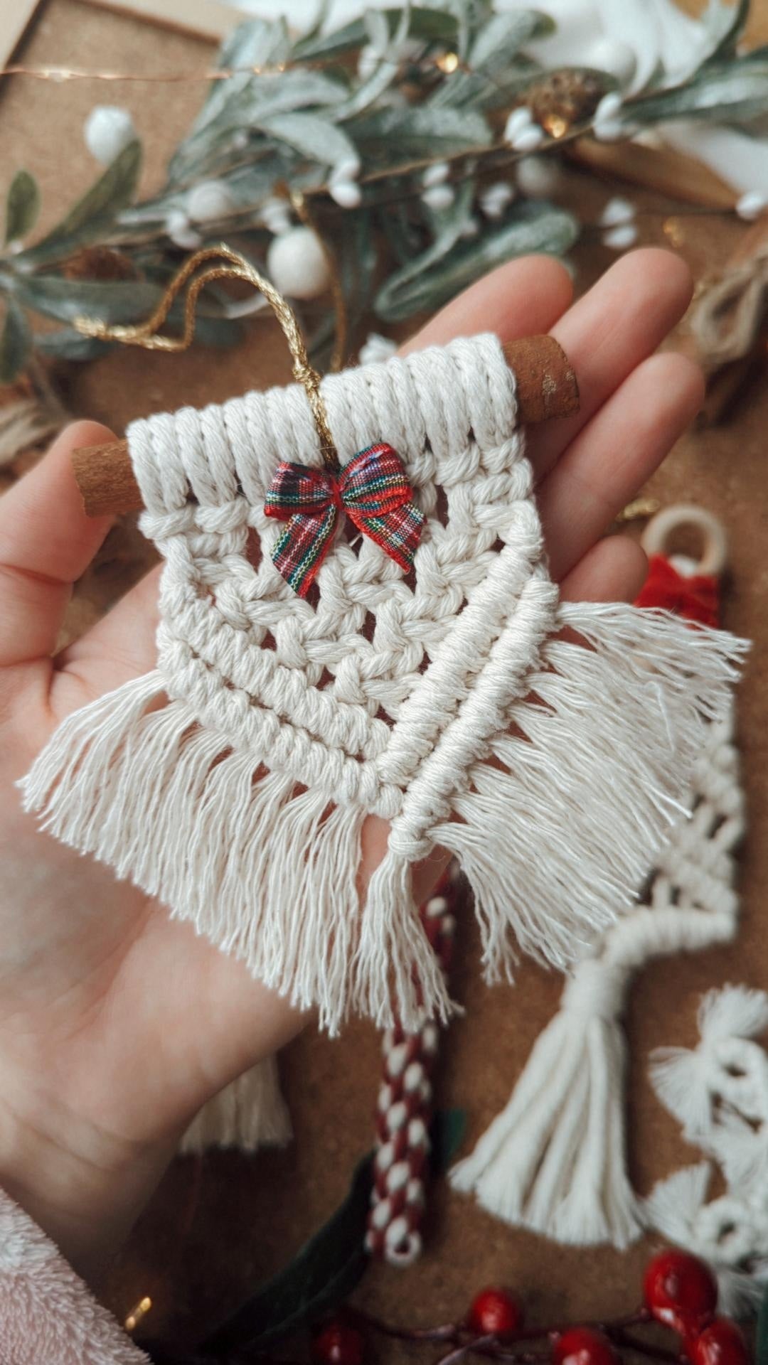 Six Piece Macrame Christmas Ornament Set