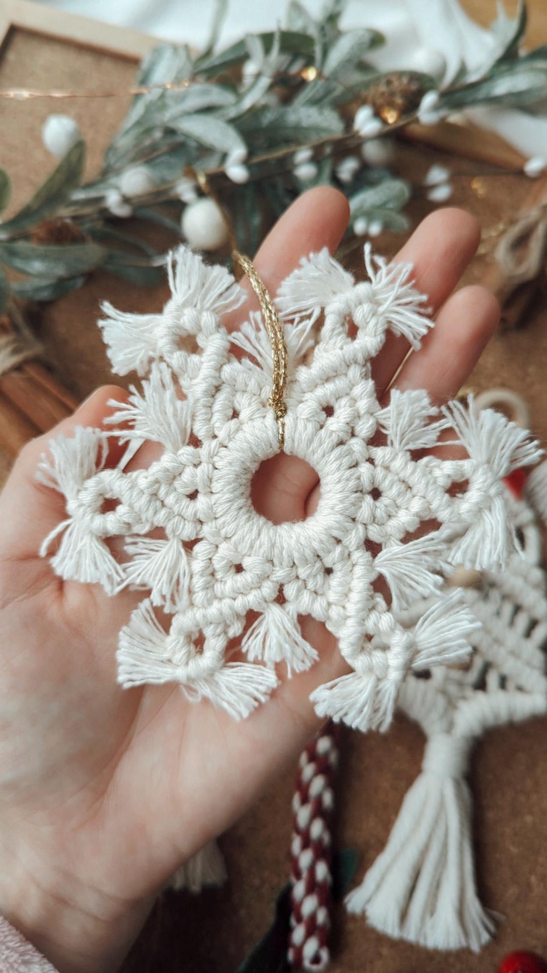 Six Piece Macrame Christmas Ornament Set