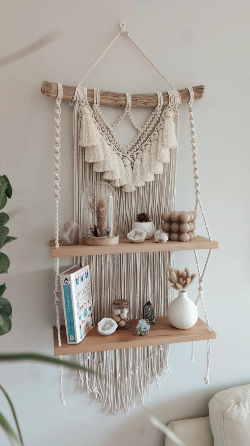 MADE TO ORDER: Double Macrame Shelf Wall Decor, Boho Rustic Home Decor