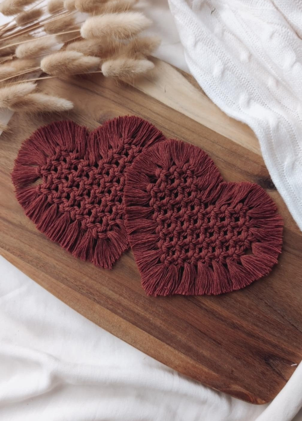 Macrame Heart Mug Coasters, Candle & Plant Pot Mats