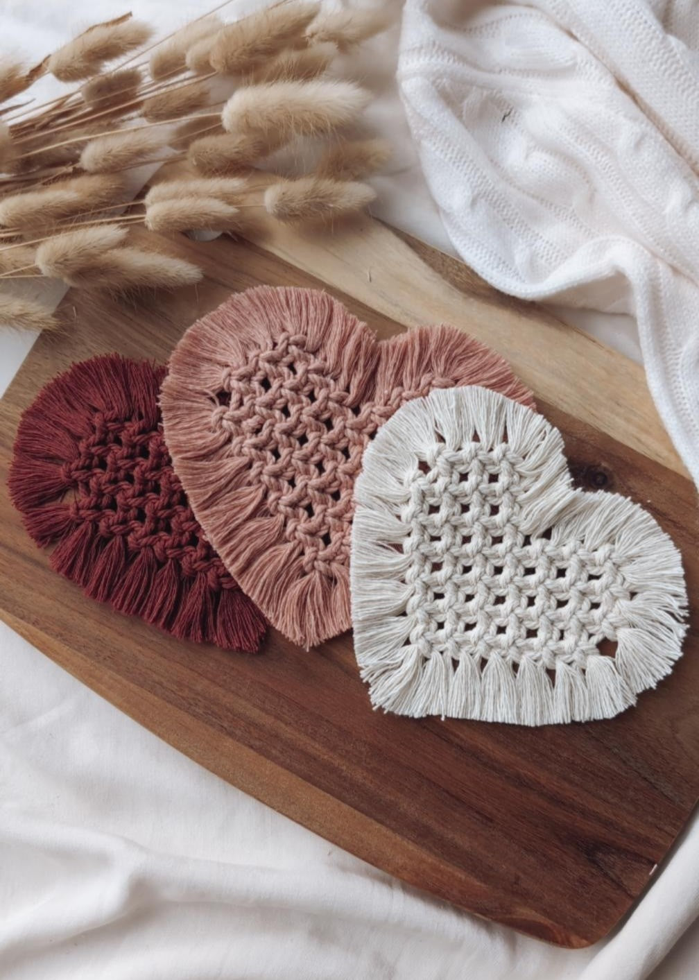 Macrame Heart Mug Coasters, Candle & Plant Pot Mats