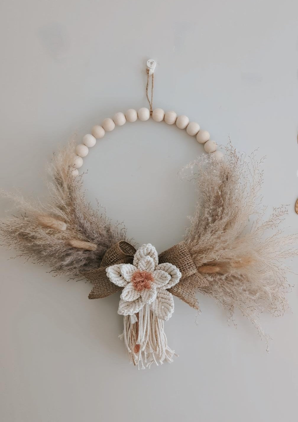 Macrame & Pampas Grass Wreath, Bohemian Home Decor