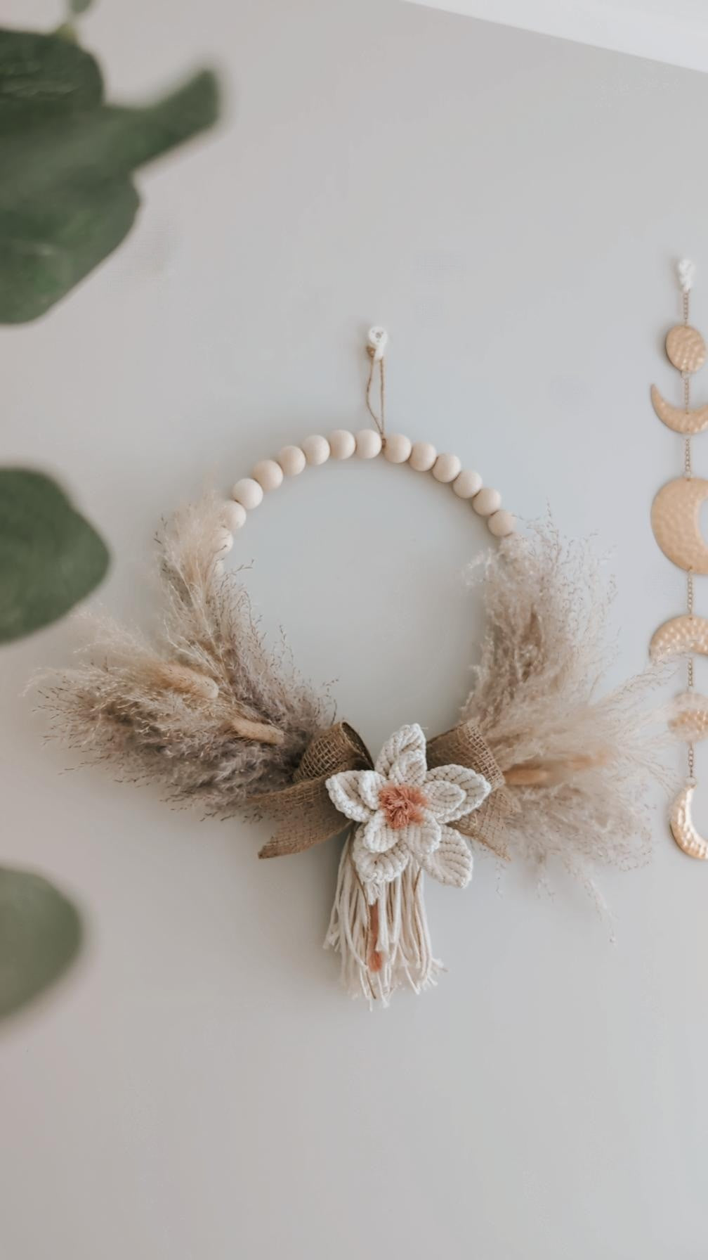 Macrame & Pampas Grass Wreath, Bohemian Home Decor