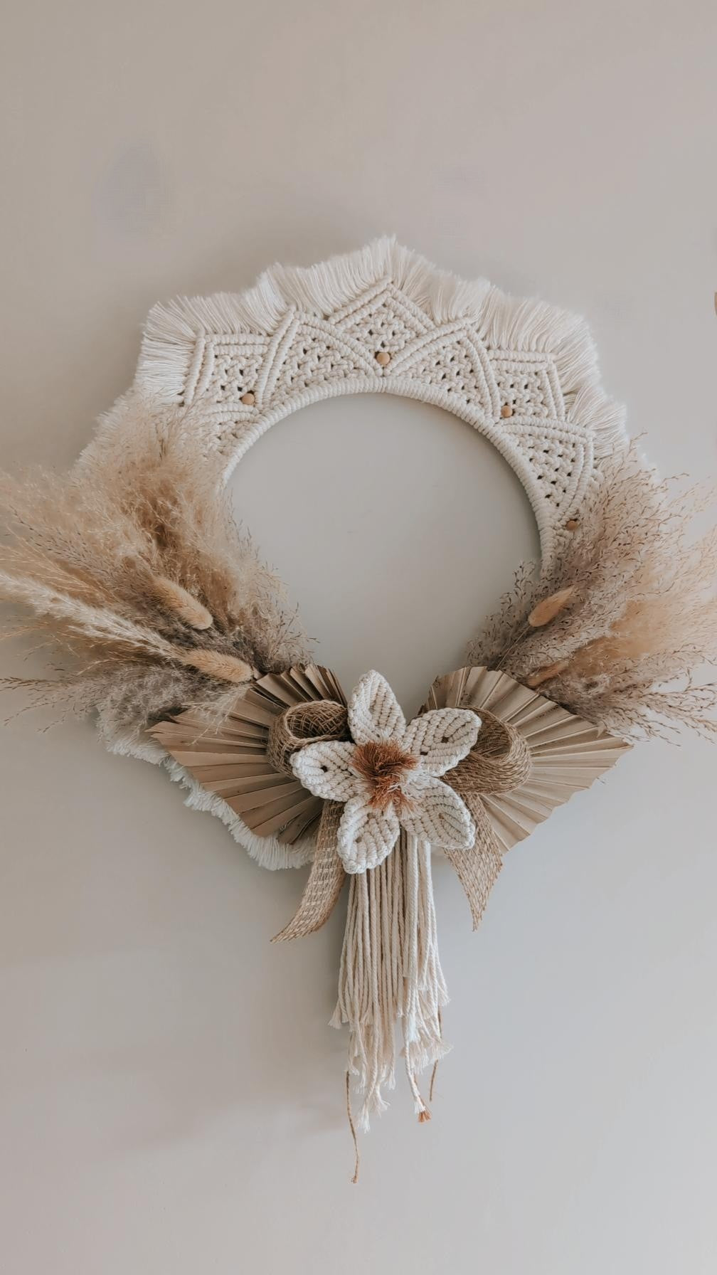 Macrame & Pampas Grass Indoor Wreath, Bohemian Wall Hanging Home Decor