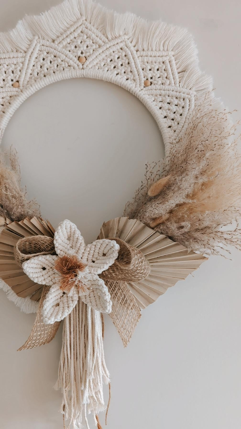 Macrame & Pampas Grass Indoor Wreath, Bohemian Wall Hanging Home Decor