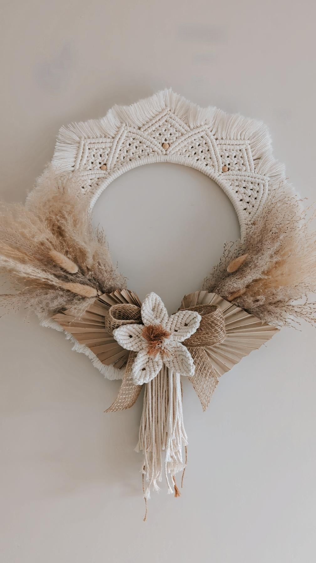 Macrame & Pampas Grass Indoor Wreath, Bohemian Wall Hanging Home Decor