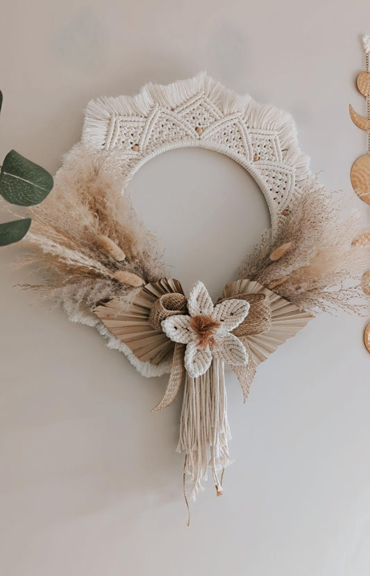 Large Macrame & Pampas Grass Indoor Wreath Wall Decor