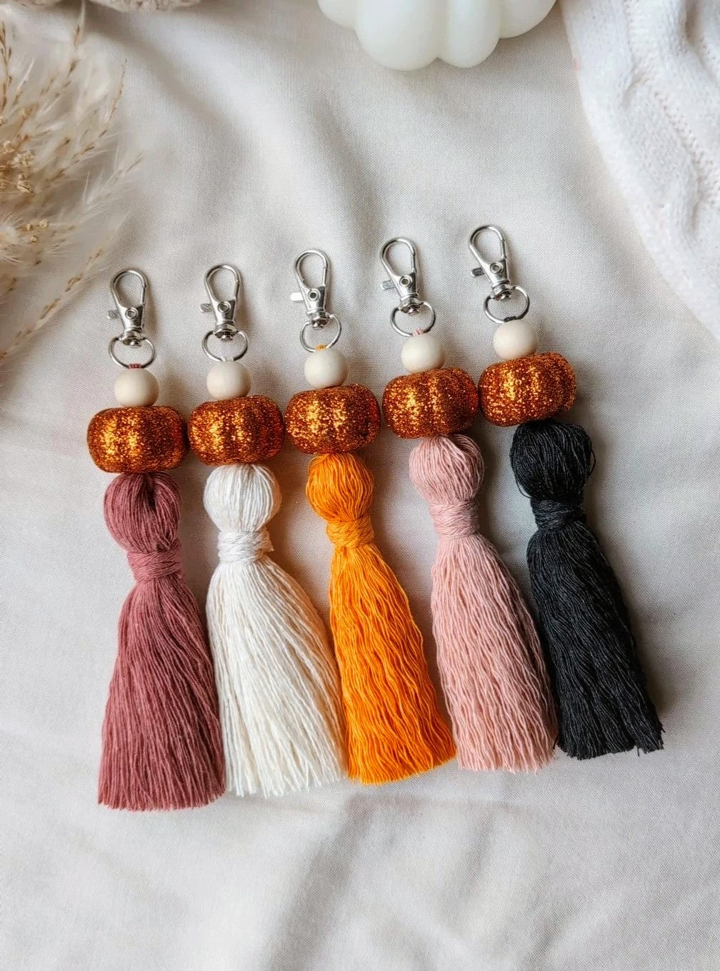 Sparkly pumpkin keyring, keychain, macrame tassels cute autumn accessory