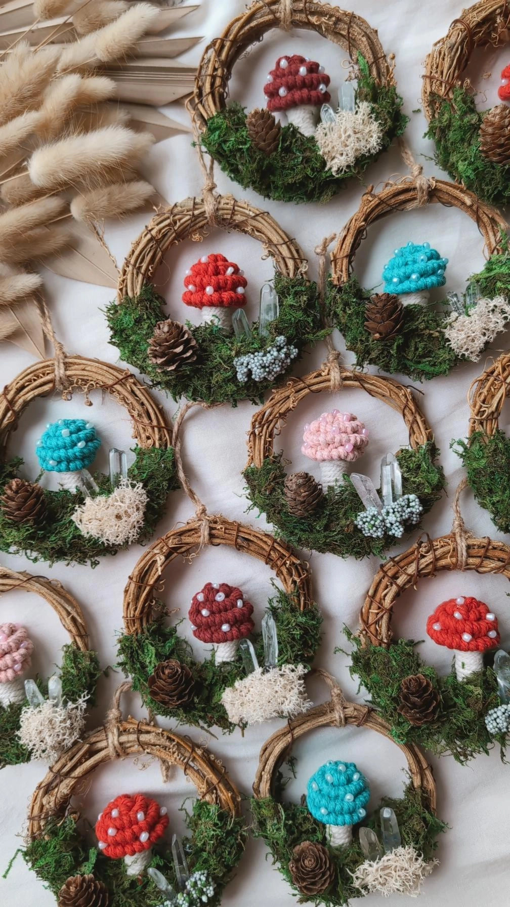 Magical Woodland Mushies, Macrame Mushroom Wreath Decors