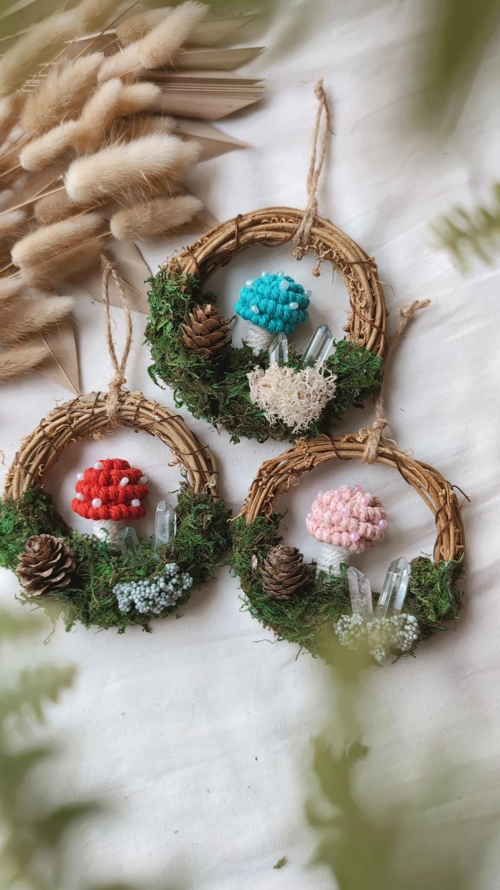 Magical Woodland Mushies, Macrame Mushroom Wreath Decors