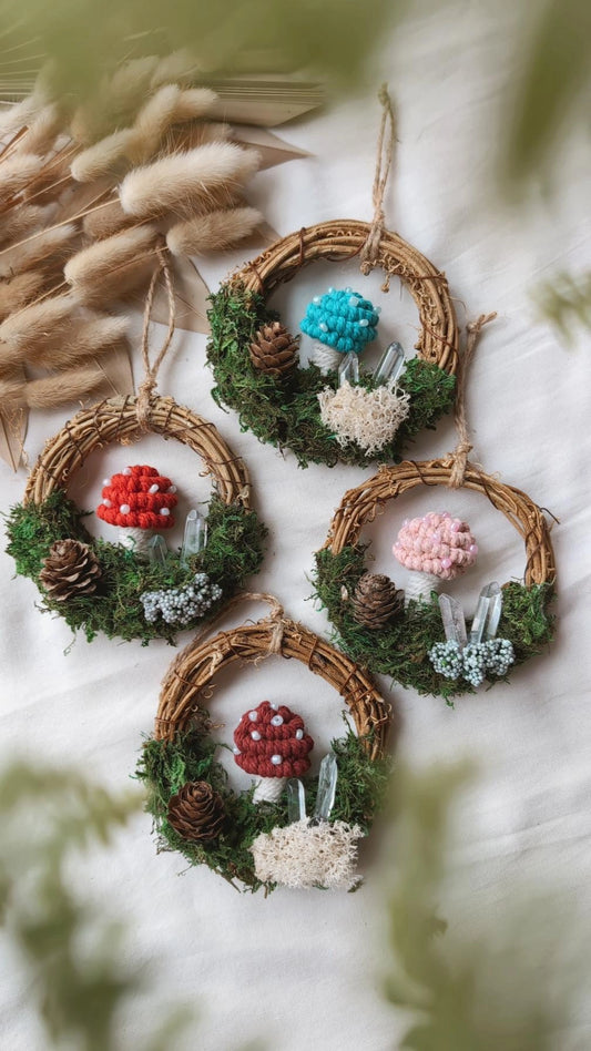 Magical Woodland Mushies, Macrame Mushroom Wreath Decors