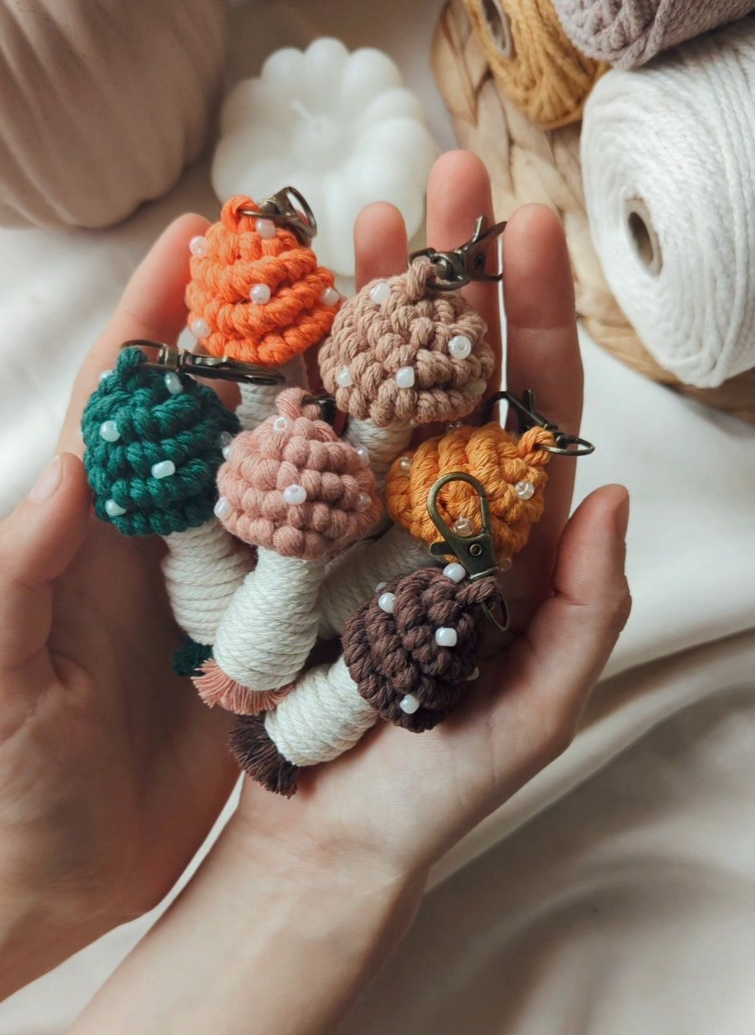 Macrame Mushroom Keyrings, Fun Boho Keychains, Aesthetic Accessories