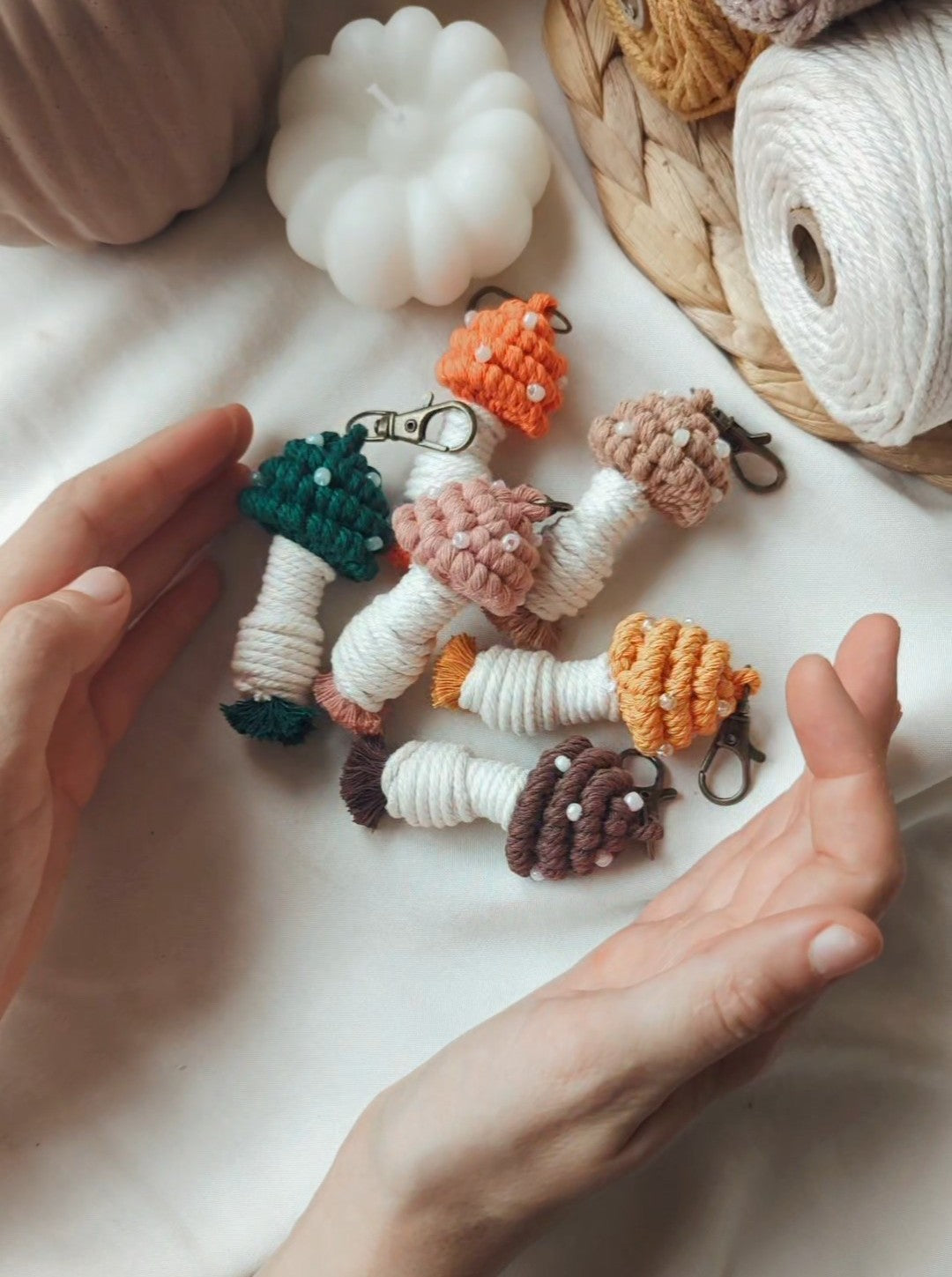 Macrame Mushroom Keyrings, Fun Boho Keychains, Aesthetic Accessories