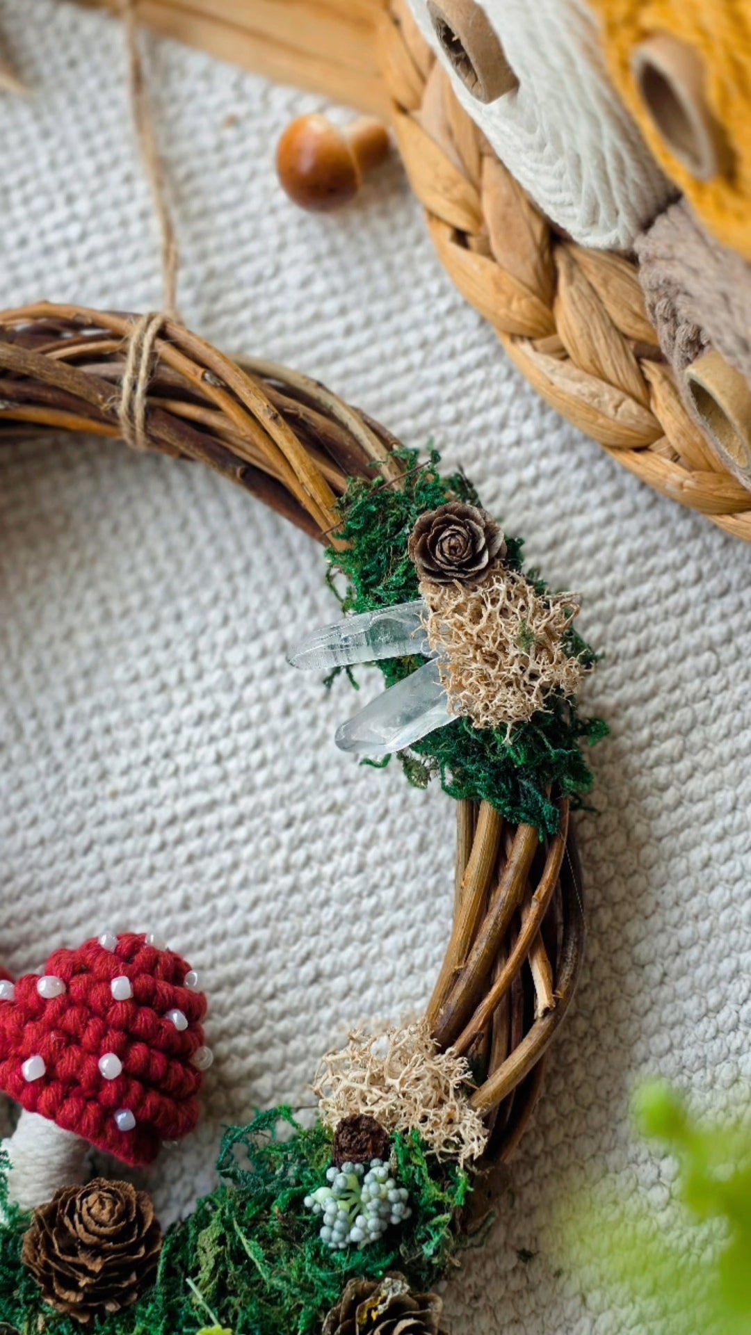 Mossy Macrame Mushroom Wreath 🍄🦋