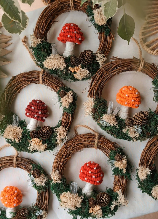 Macrame Mushroom & Crystal Wreaths