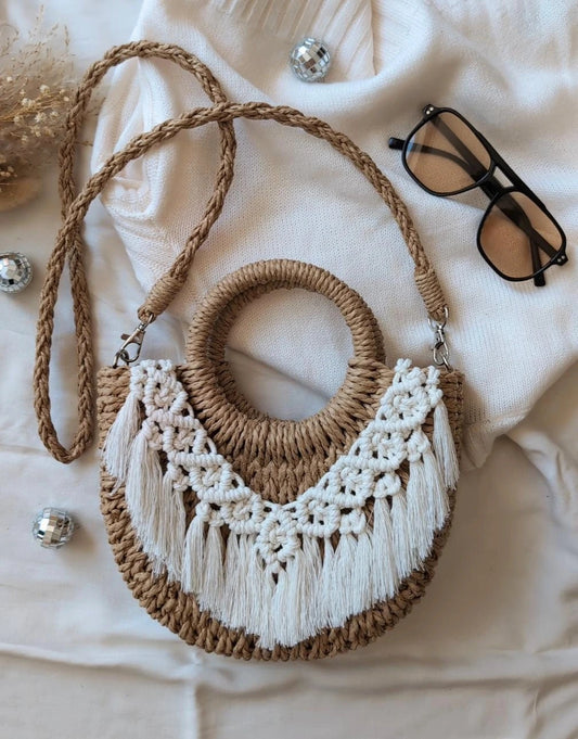 Woven Straw Crossbody Macrame Bag