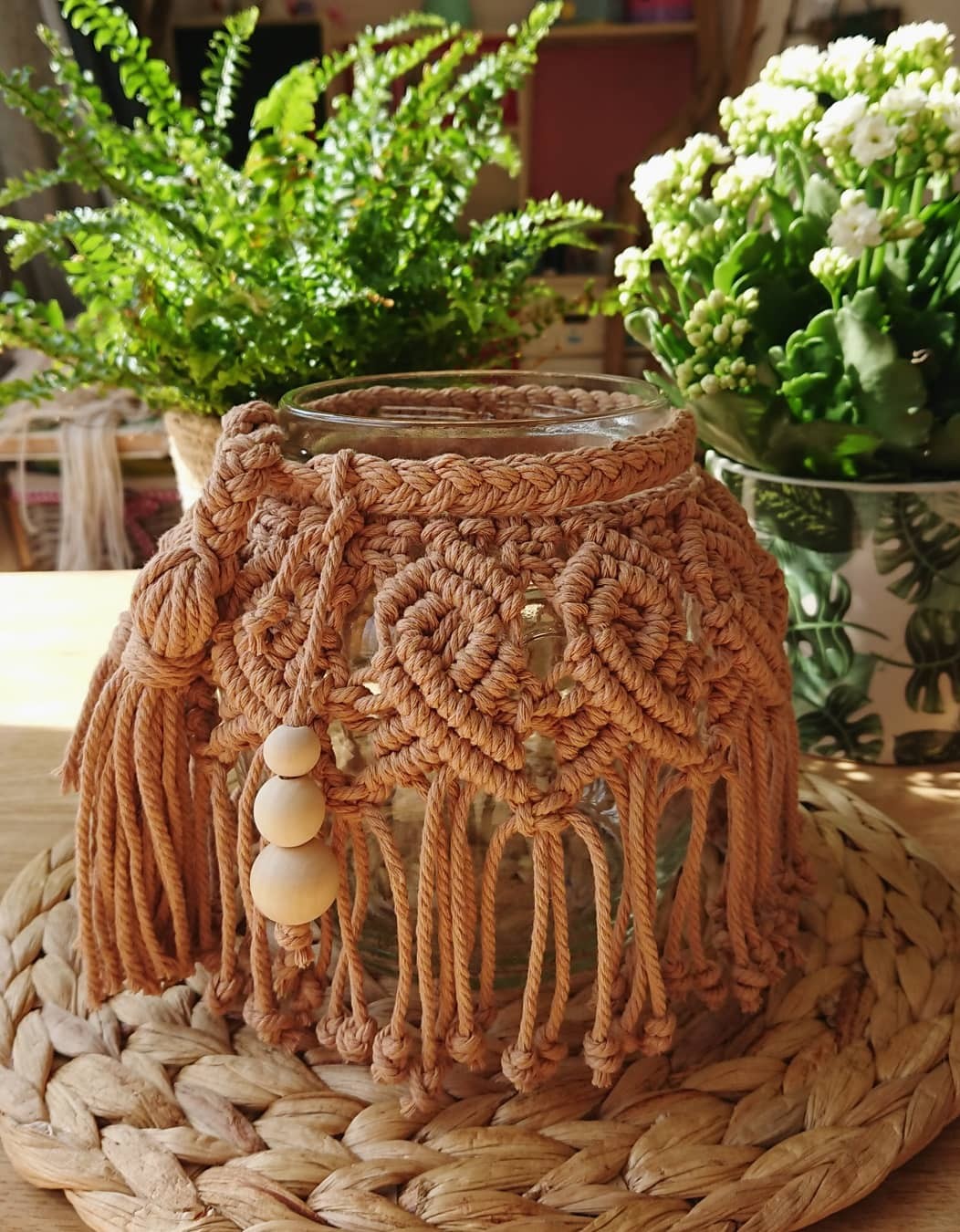 Large Caramel Brown Macrame Jar