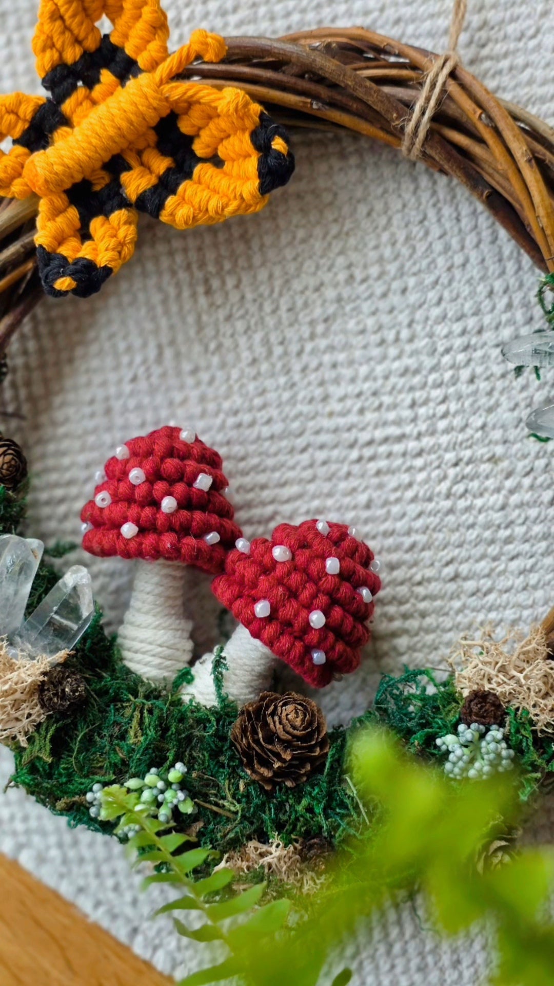 Mossy Macrame Mushroom Wreath 🍄🦋