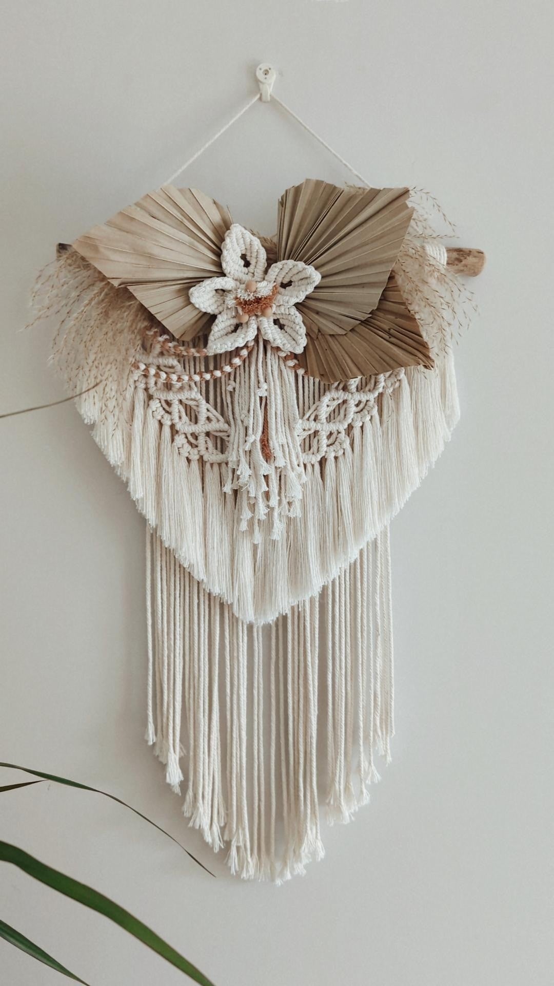 "Amelia" Macrame & Pampas Grass Wall Hanging, Rustic Boho Home Decor