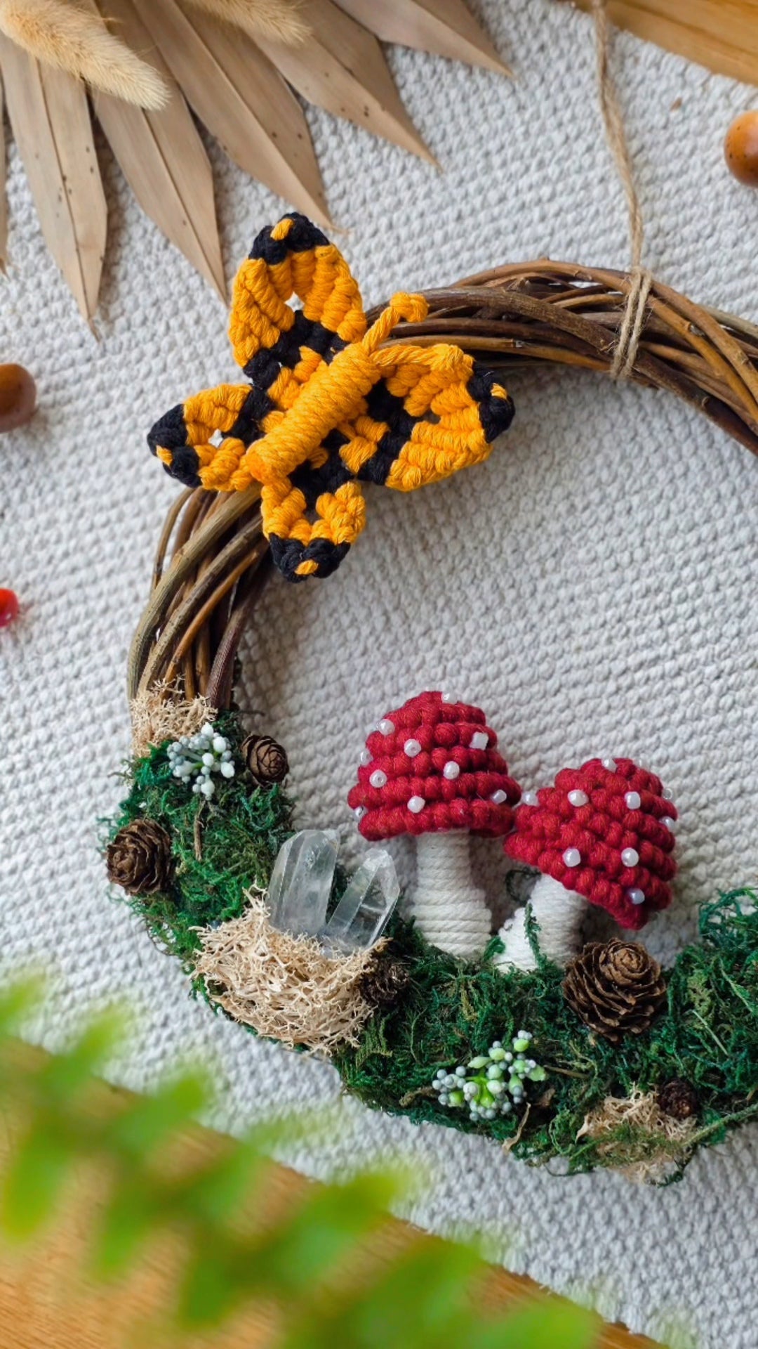 Mossy Macrame Mushroom Wreath 🍄🦋