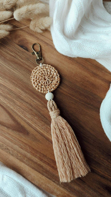 Rattan Macrame Tassel Keyrings, Cute Boho Accessories