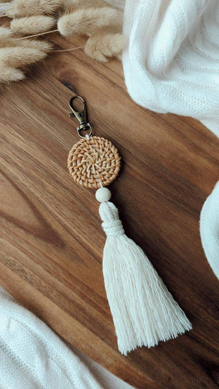 Rattan Macrame Tassel Keyrings, Cute Boho Accessories