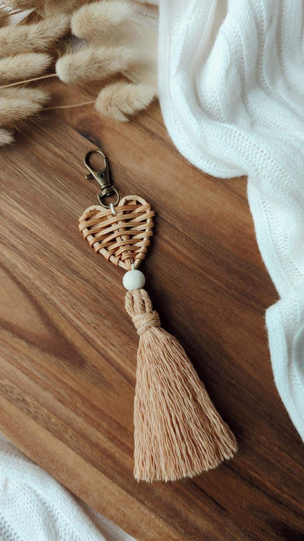 Rattan Macrame Tassel Keyrings, Cute Boho Accessories