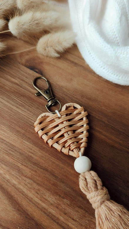 Rattan Macrame Tassel Keyrings, Cute Boho Accessories