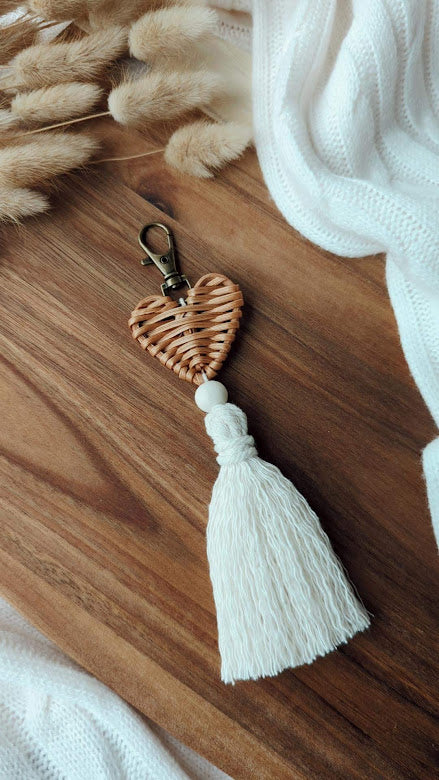 Rattan Macrame Tassel Keyrings, Cute Boho Accessories