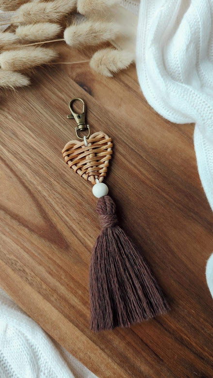 Rattan Macrame Tassel Keyrings, Cute Boho Accessories