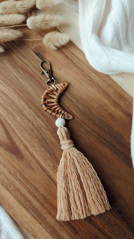 Rattan Macrame Tassel Keyrings, Cute Boho Accessories