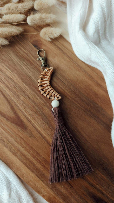 Rattan Macrame Tassel Keyrings, Cute Boho Accessories