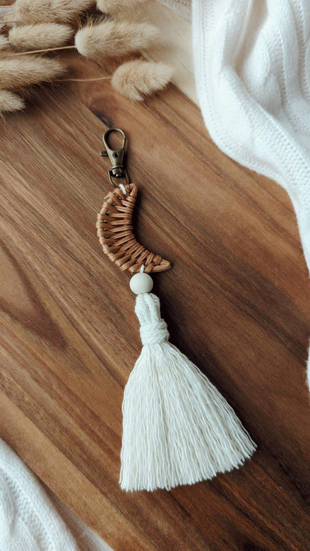 Rattan Macrame Tassel Keyrings, Cute Boho Accessories