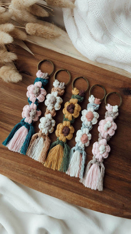 Daisy Macrame Keyrings, Colorful Boho Accessories